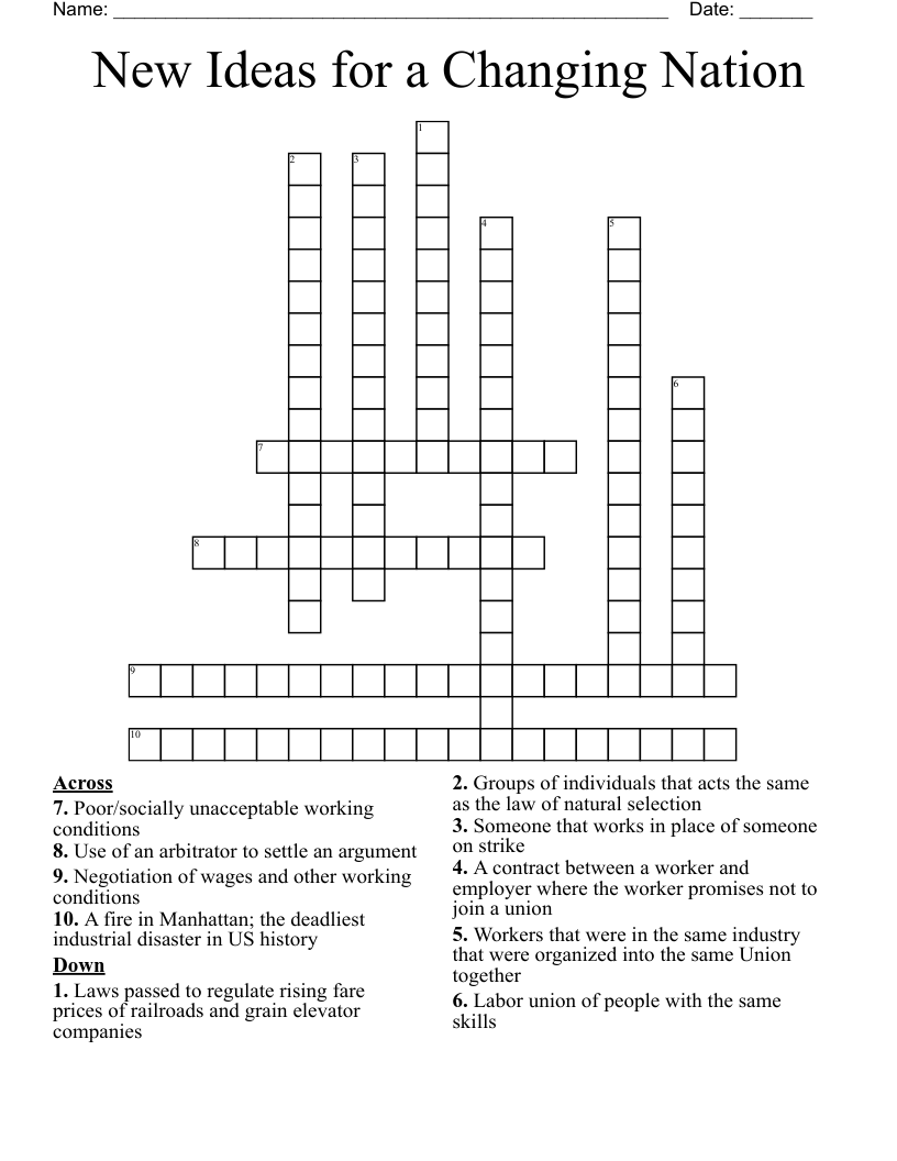 New Ideas for a Changing Nation Crossword