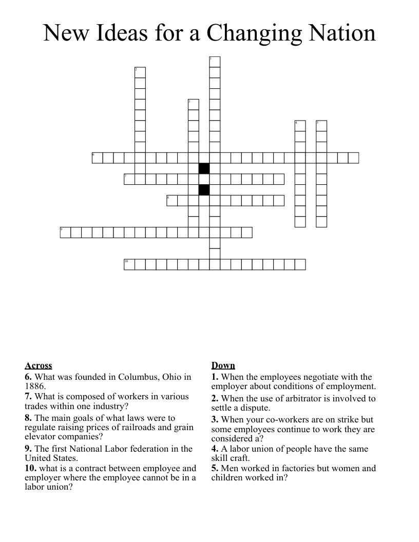 New Ideas for a Changing Nation Crossword