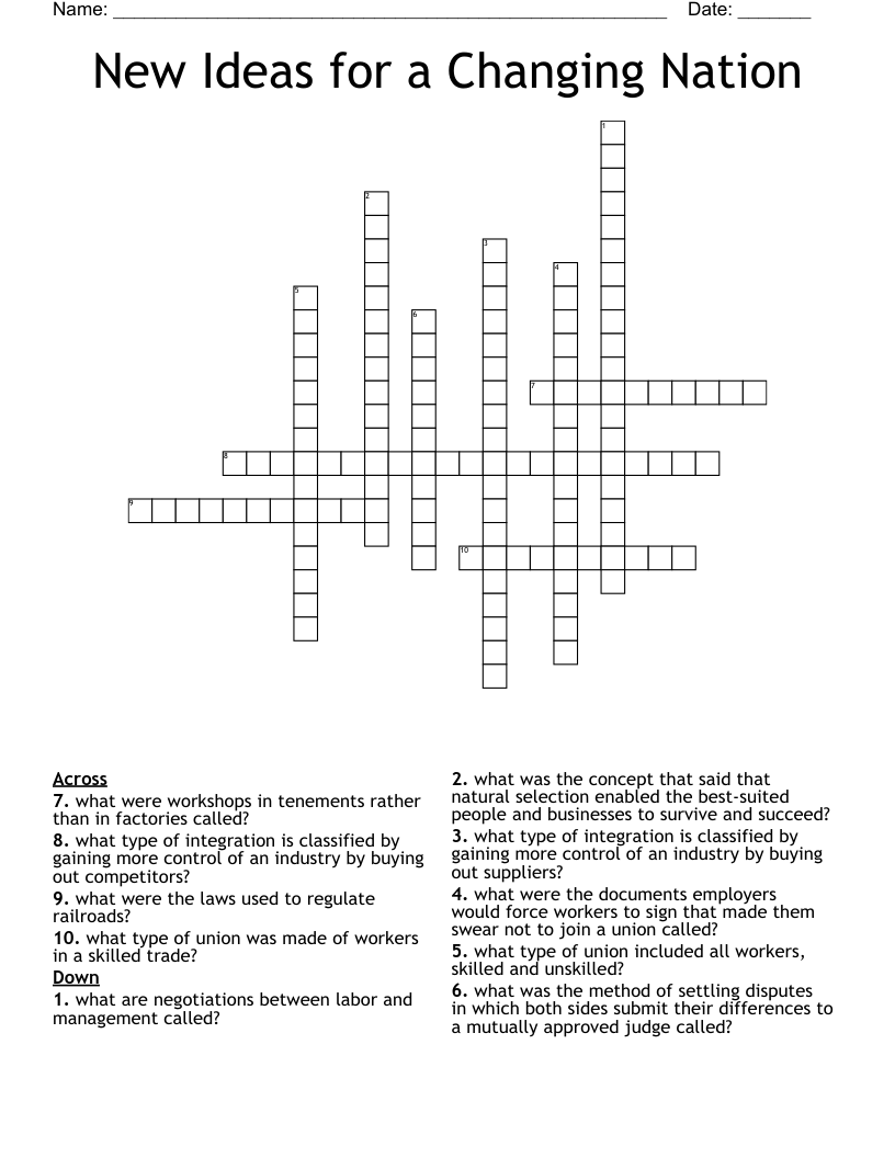 New Ideas for a Changing Nation Crossword
