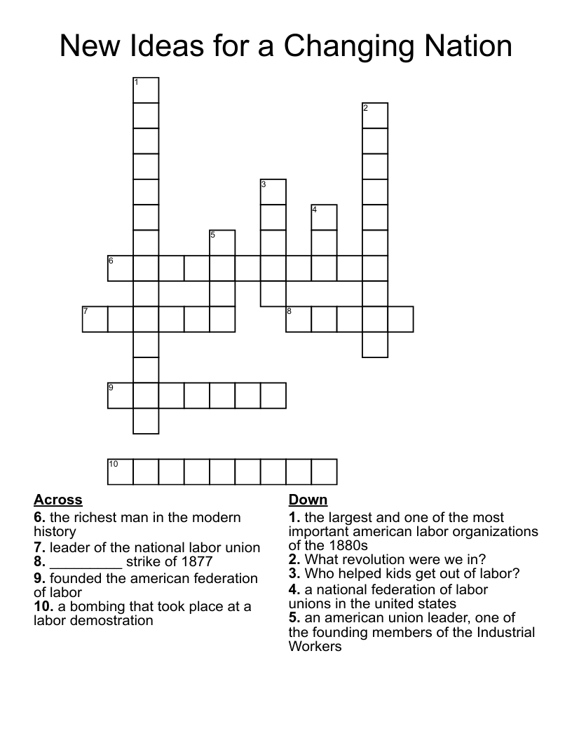 New Ideas for a Changing Nation Crossword
