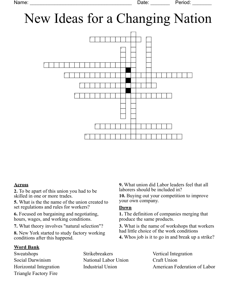 New Ideas for a Changing Nation Crossword