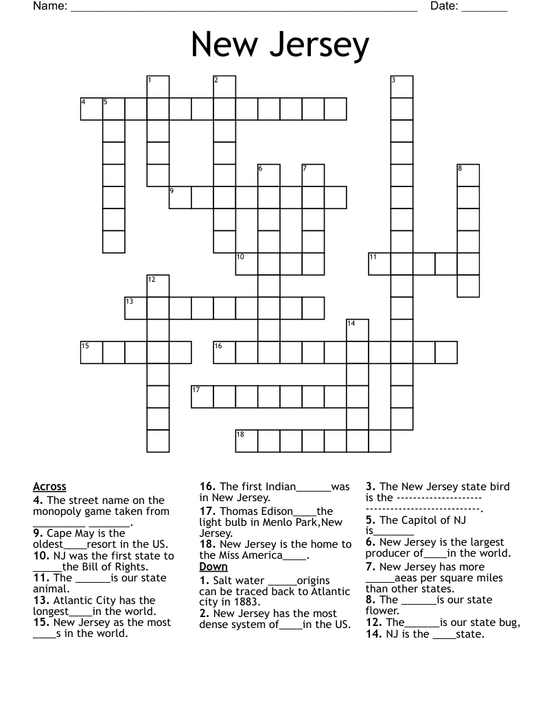 New Jersey Crossword