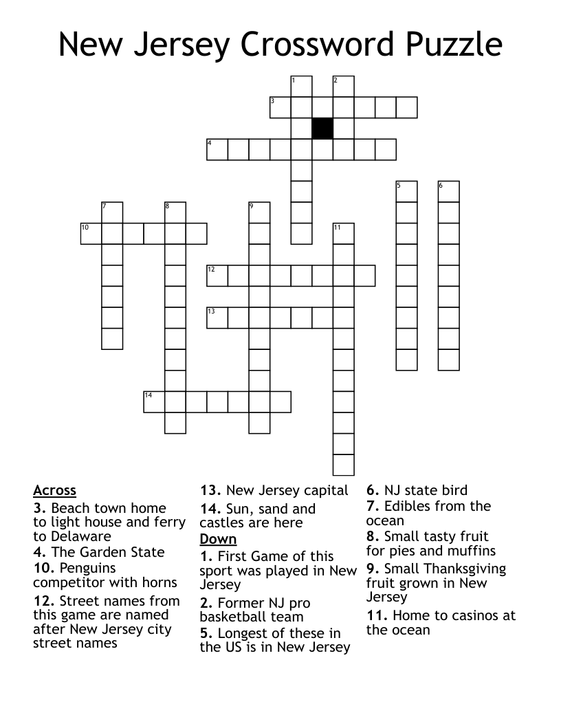 New Jersey Crossword Puzzle