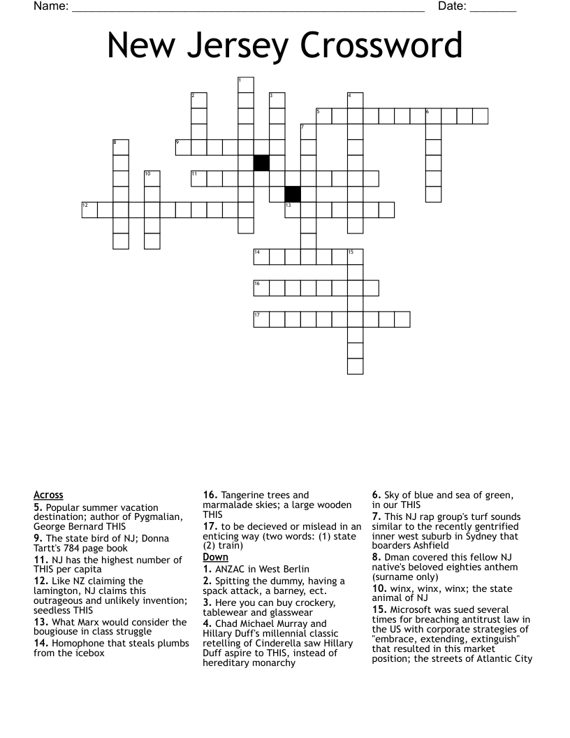 New Jersey Crossword 