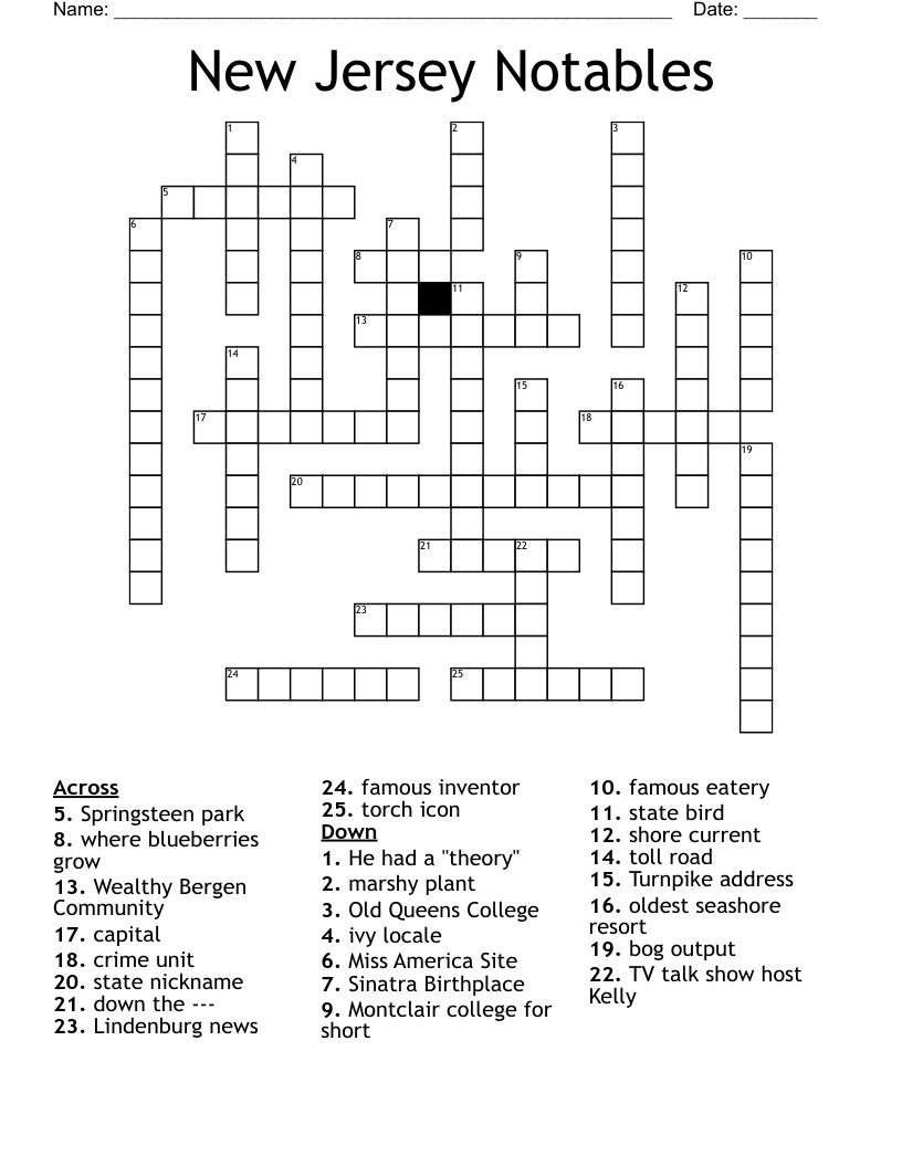 New Jersey Notables Crossword