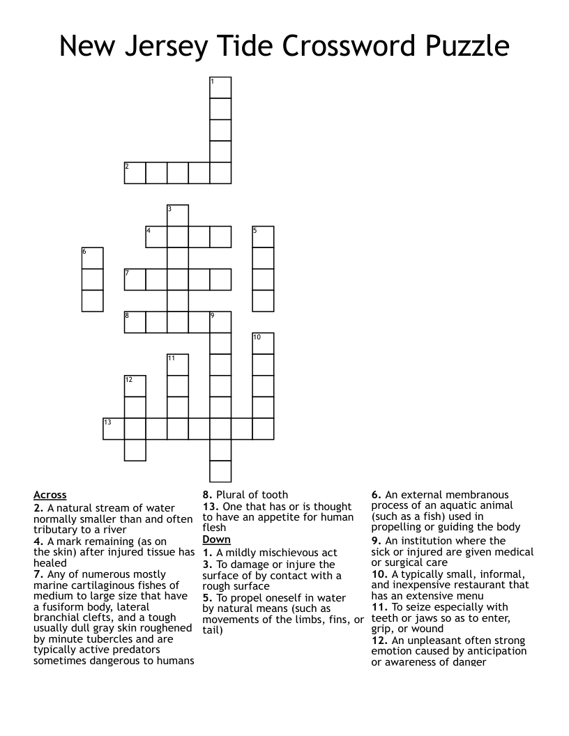 New Jersey Tide Crossword Puzzle
