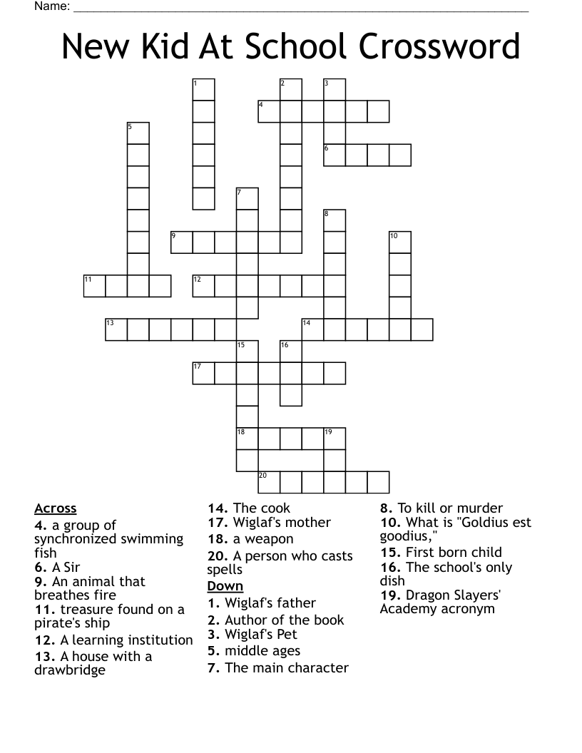 New Kid At School Crossword