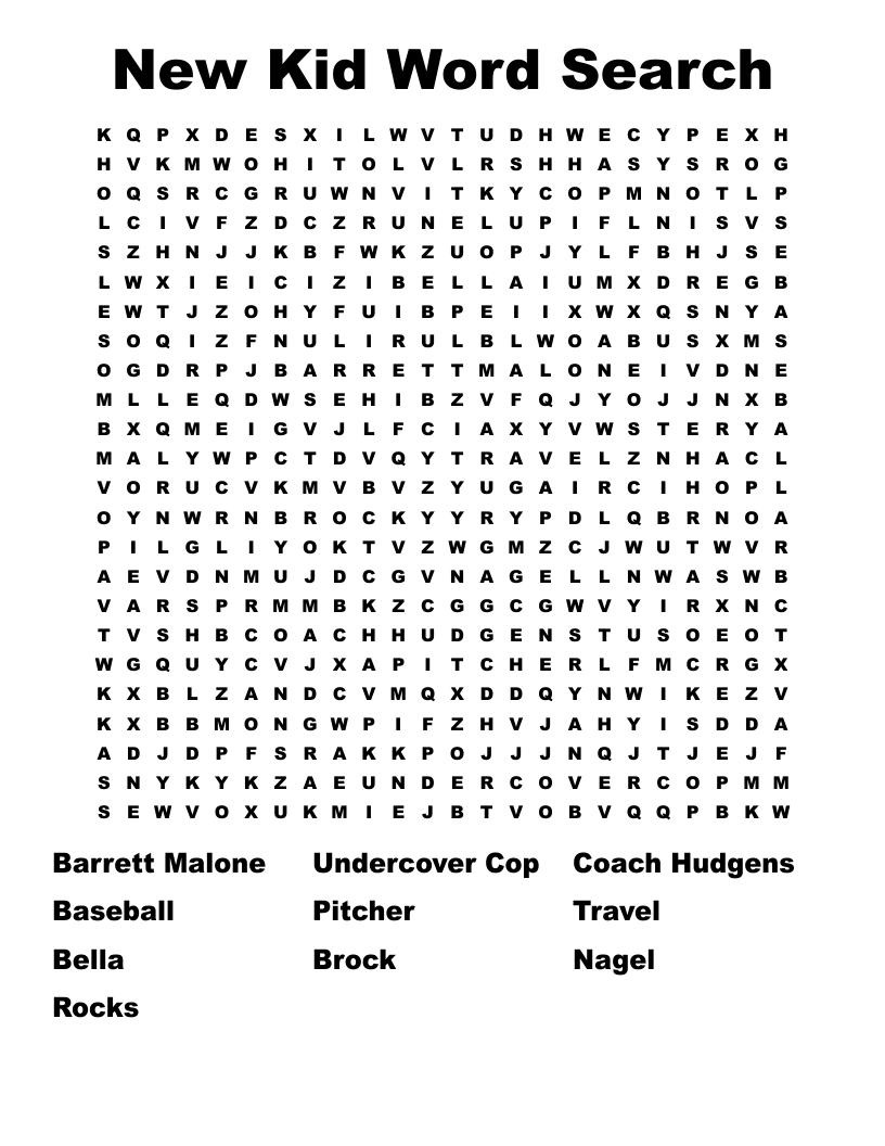 New Kid Word Search