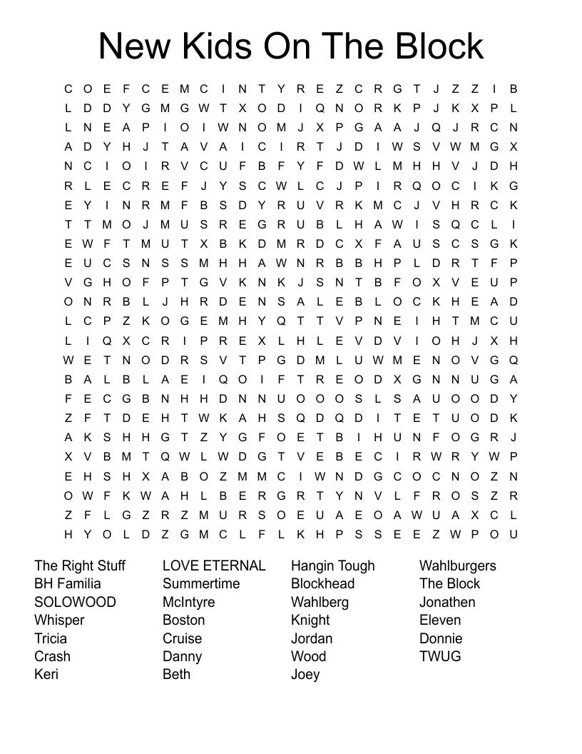 New Kids On The Block  Word Search
