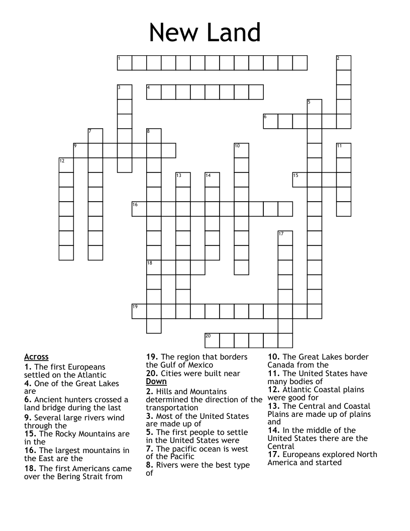 New Land Crossword