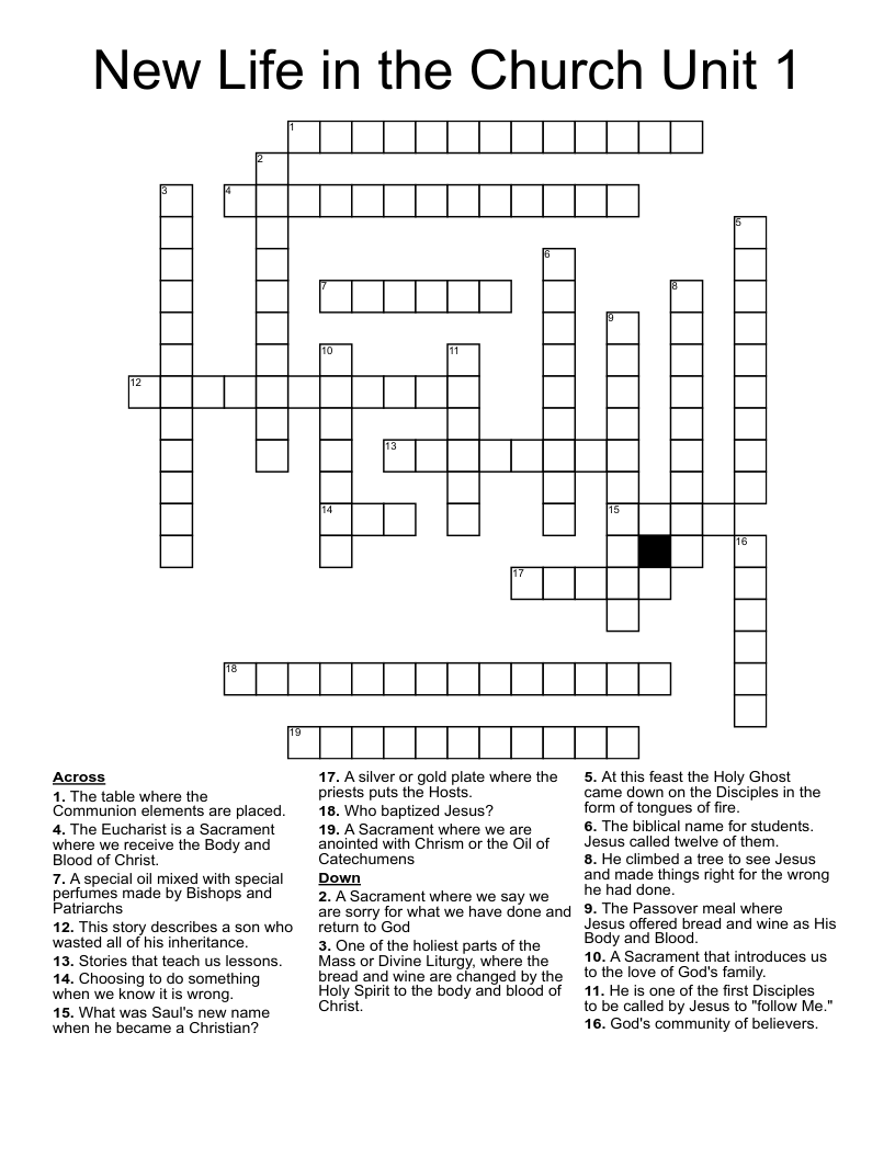 New Life in the Church Unit 1 Crossword