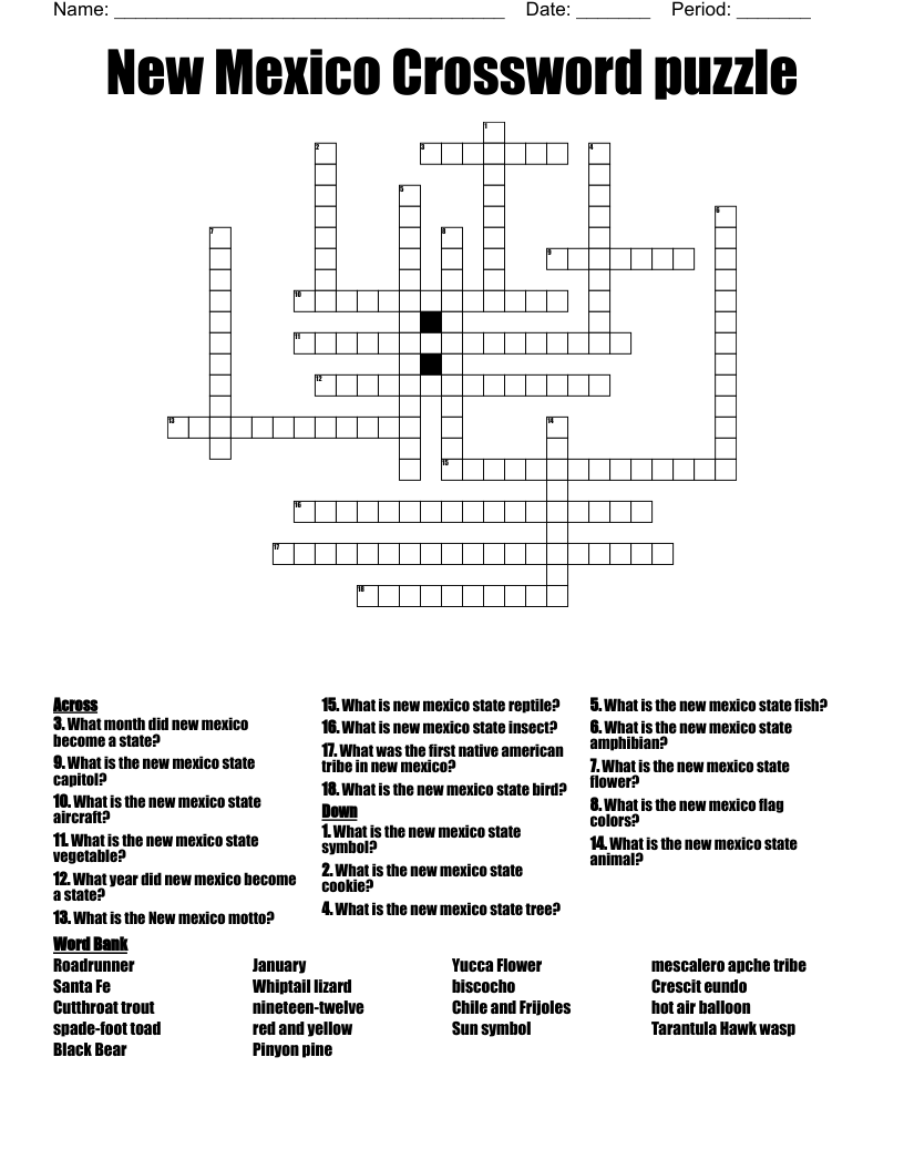 New Mexico Crossword puzzle