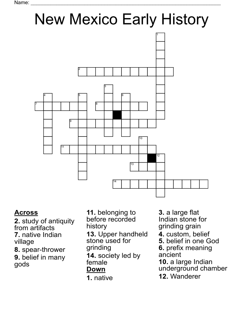 New Mexico Early History Crossword