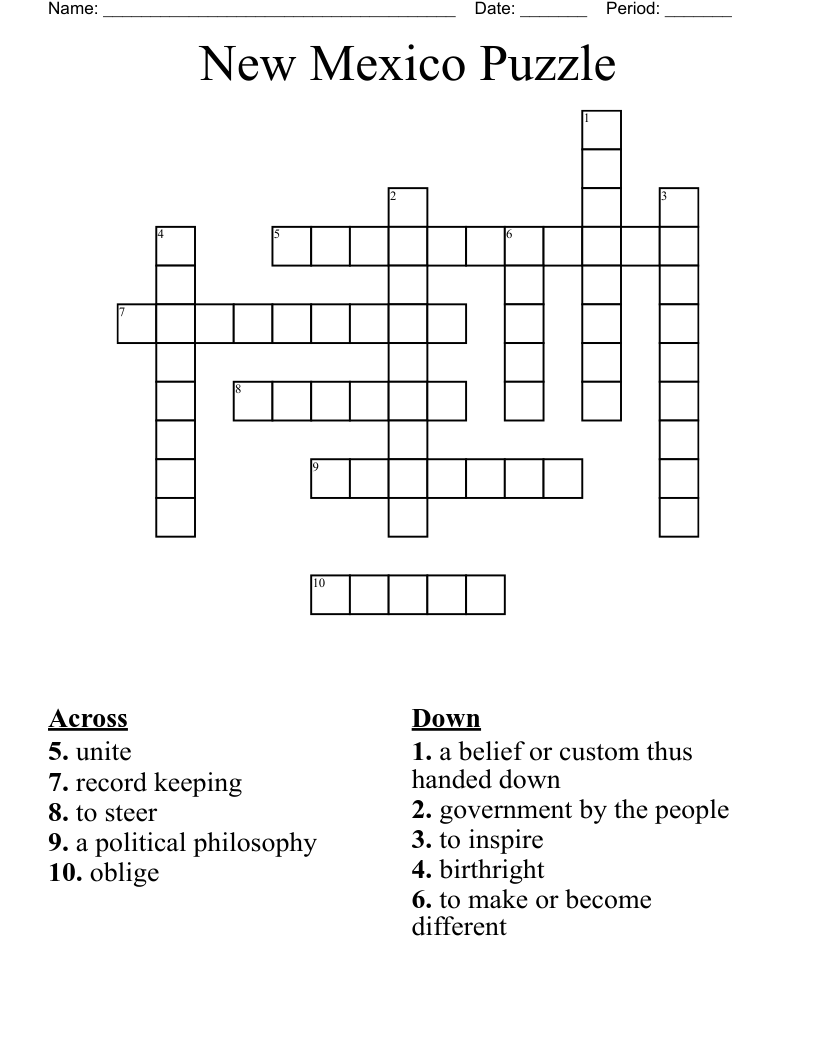 New Mexico Puzzle Crossword