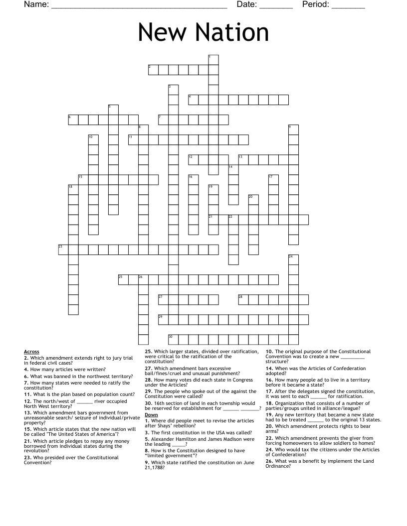 New Nation Crossword