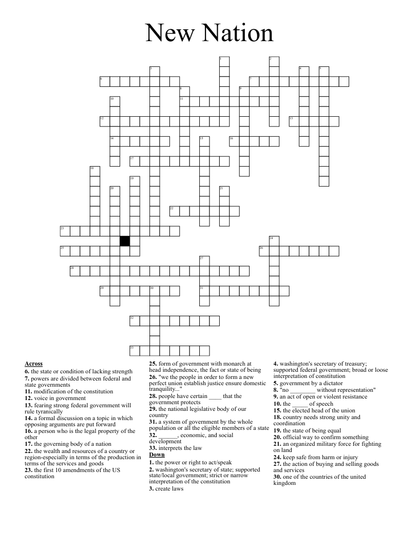 New Nation Crossword