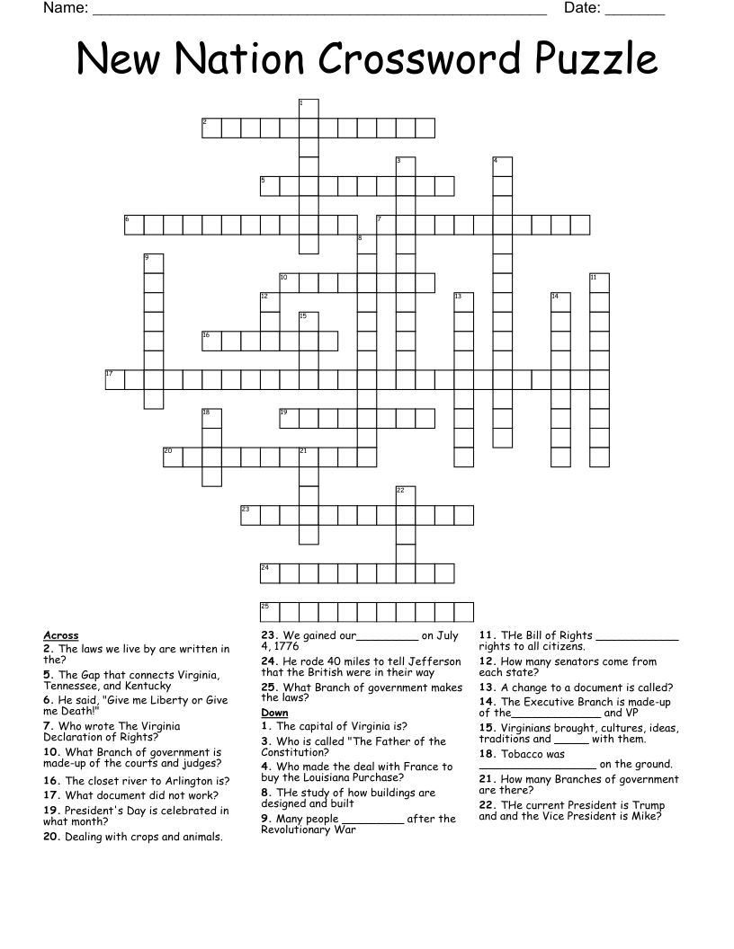 New Nation Crossword Puzzle
