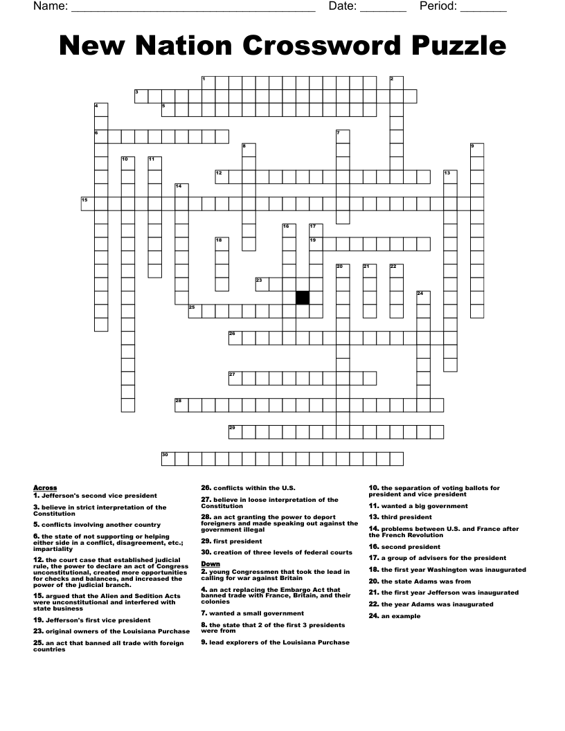 New Nation Crossword Puzzle