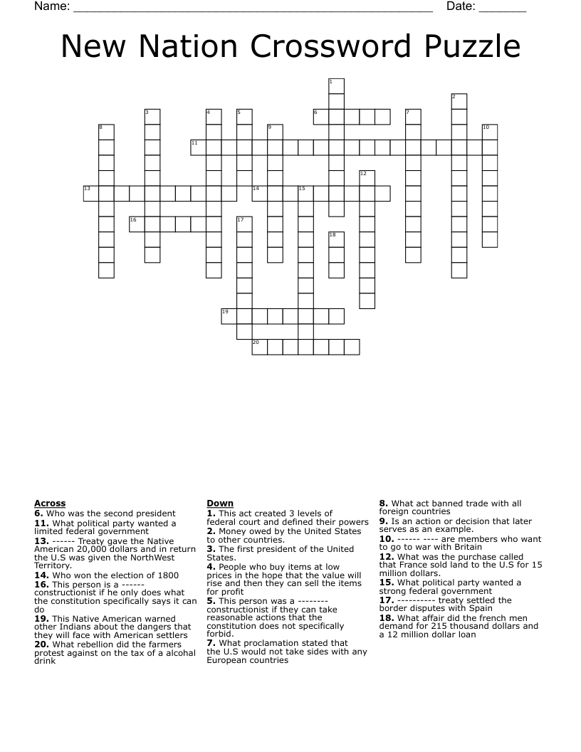 New Nation Crossword Puzzle