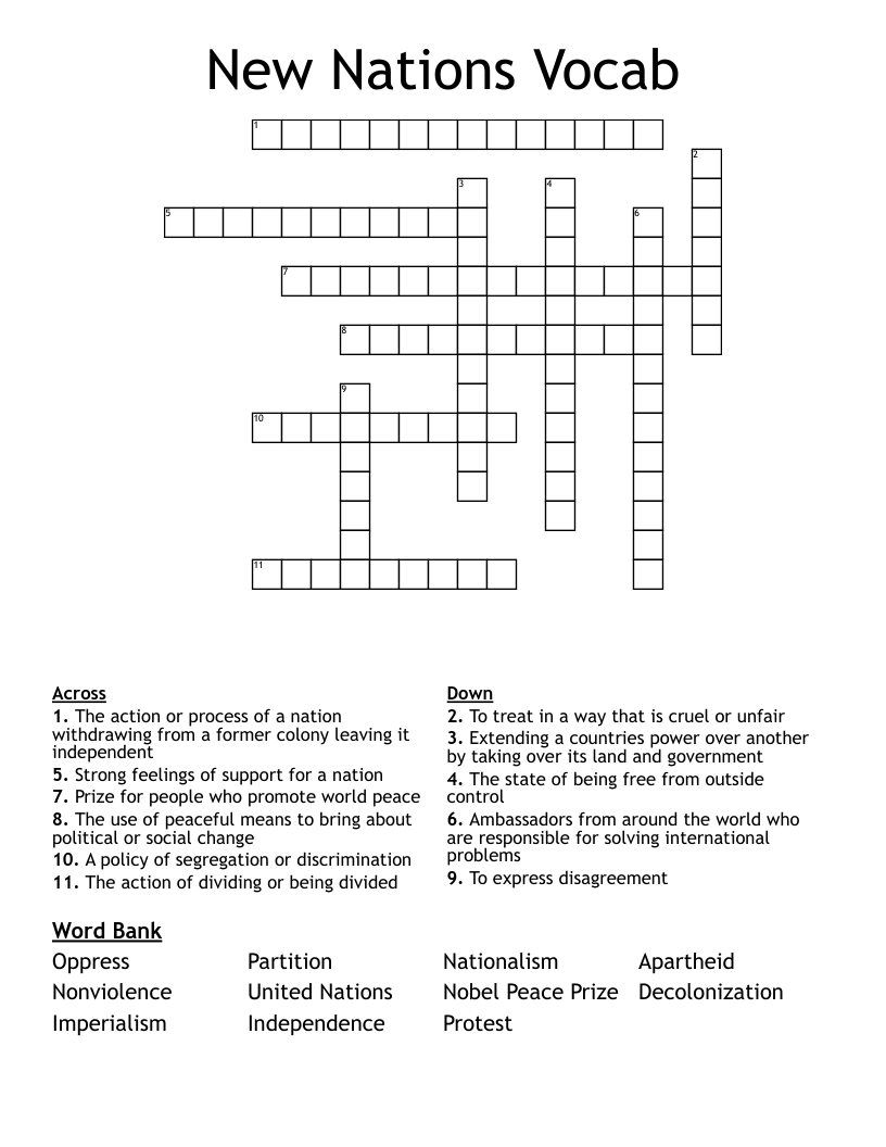 New Nations Vocab Crossword