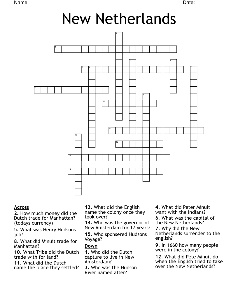 New Netherlands Crossword