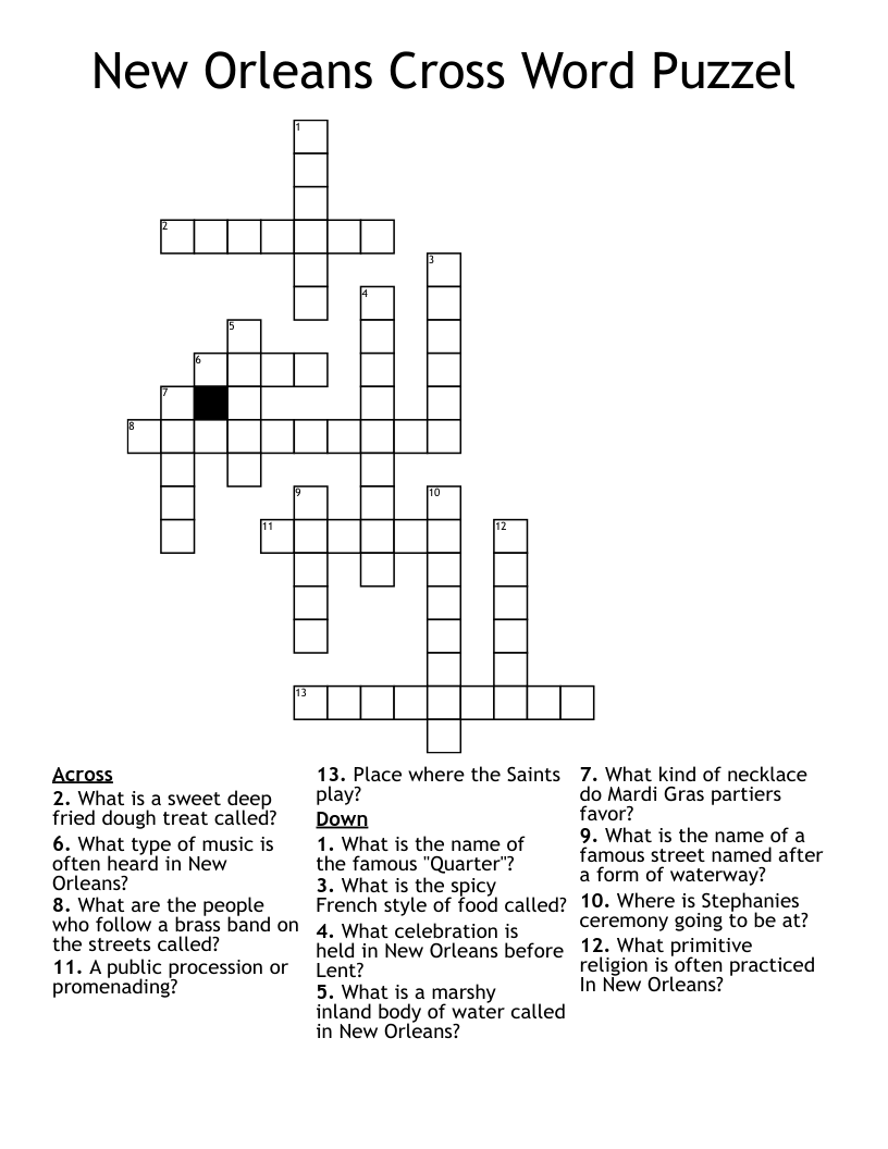 New Orleans Cross Word Puzzel