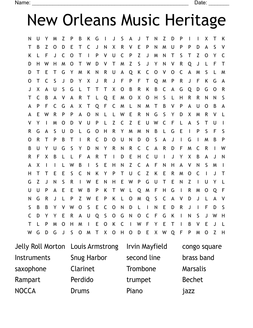 New Orleans Music Heritage Word Search