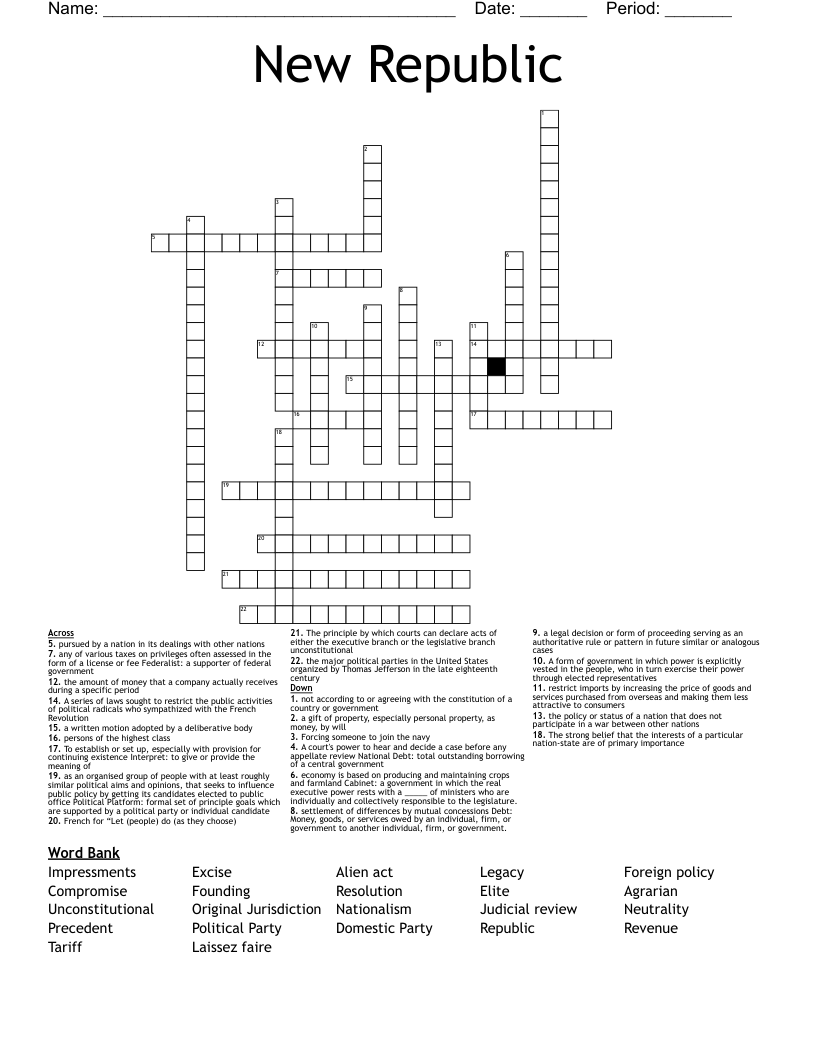 New Republic Crossword