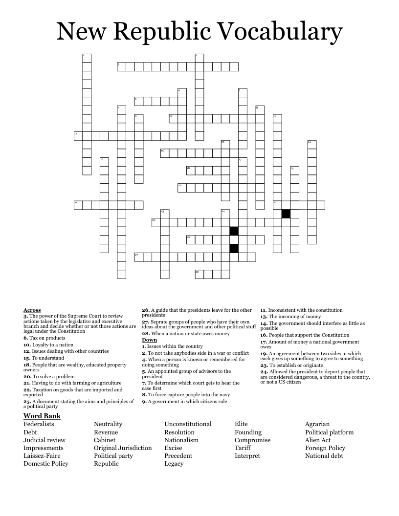 New Republic Vocabulary Crossword