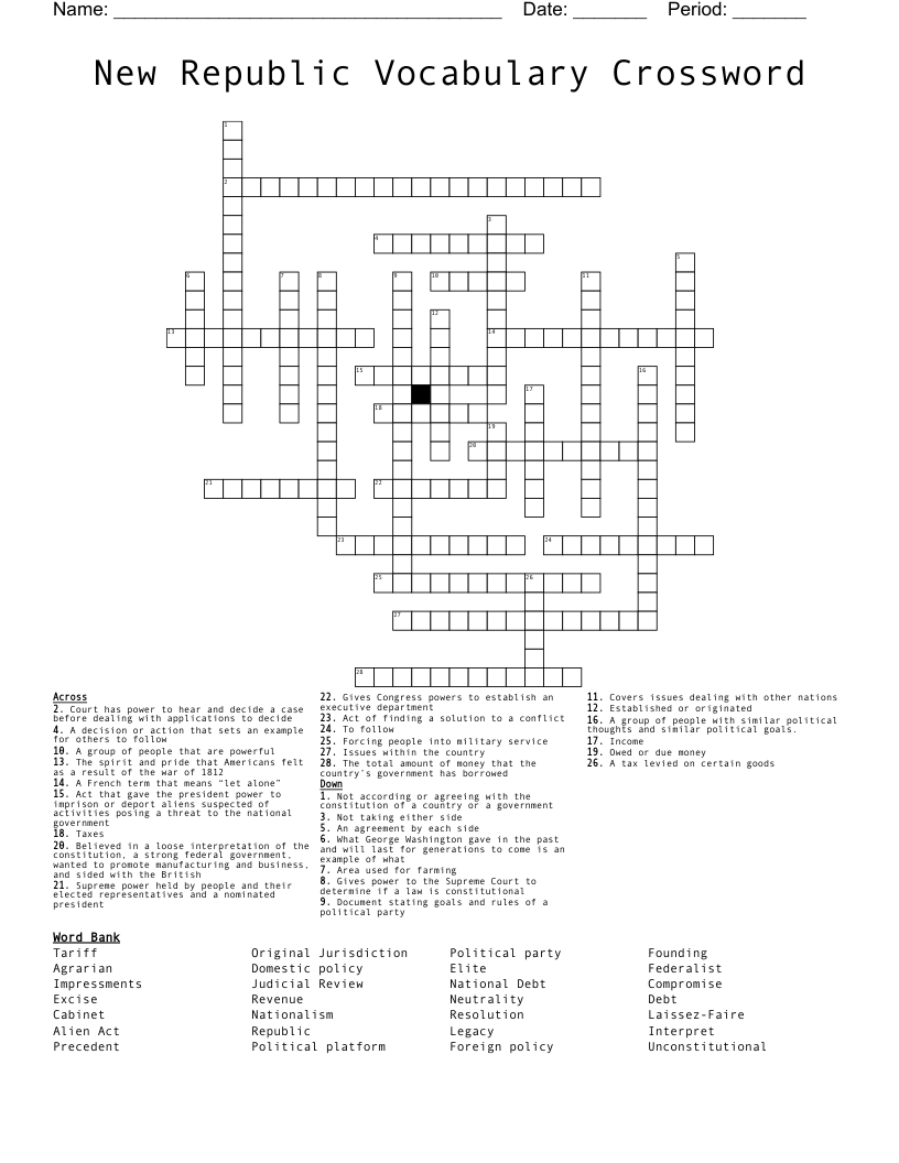 New Republic Vocabulary Crossword