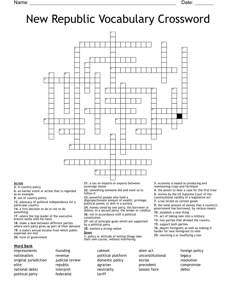 New Republic Vocabulary Crossword 