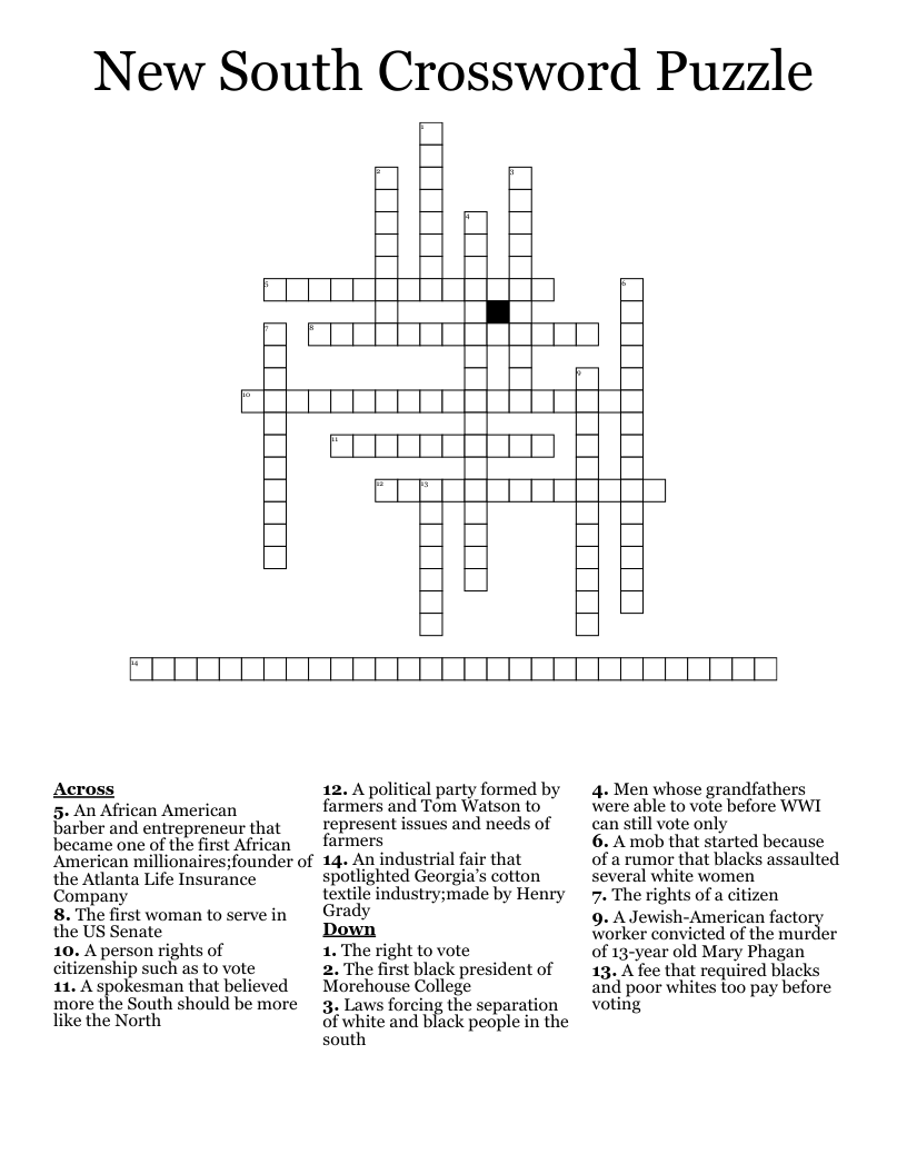 New South Crossword Puzzle