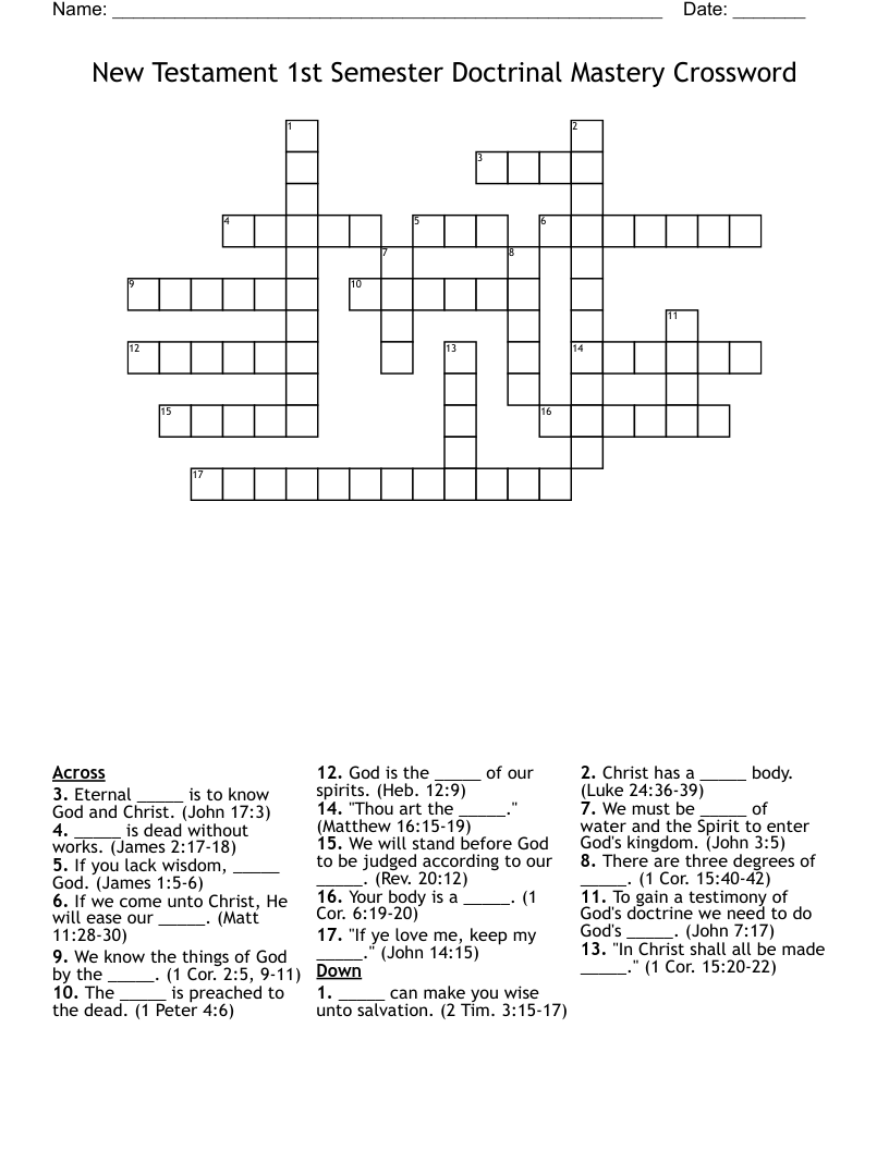 New Testament 1st Semester Doctrinal Mastery Crossword
