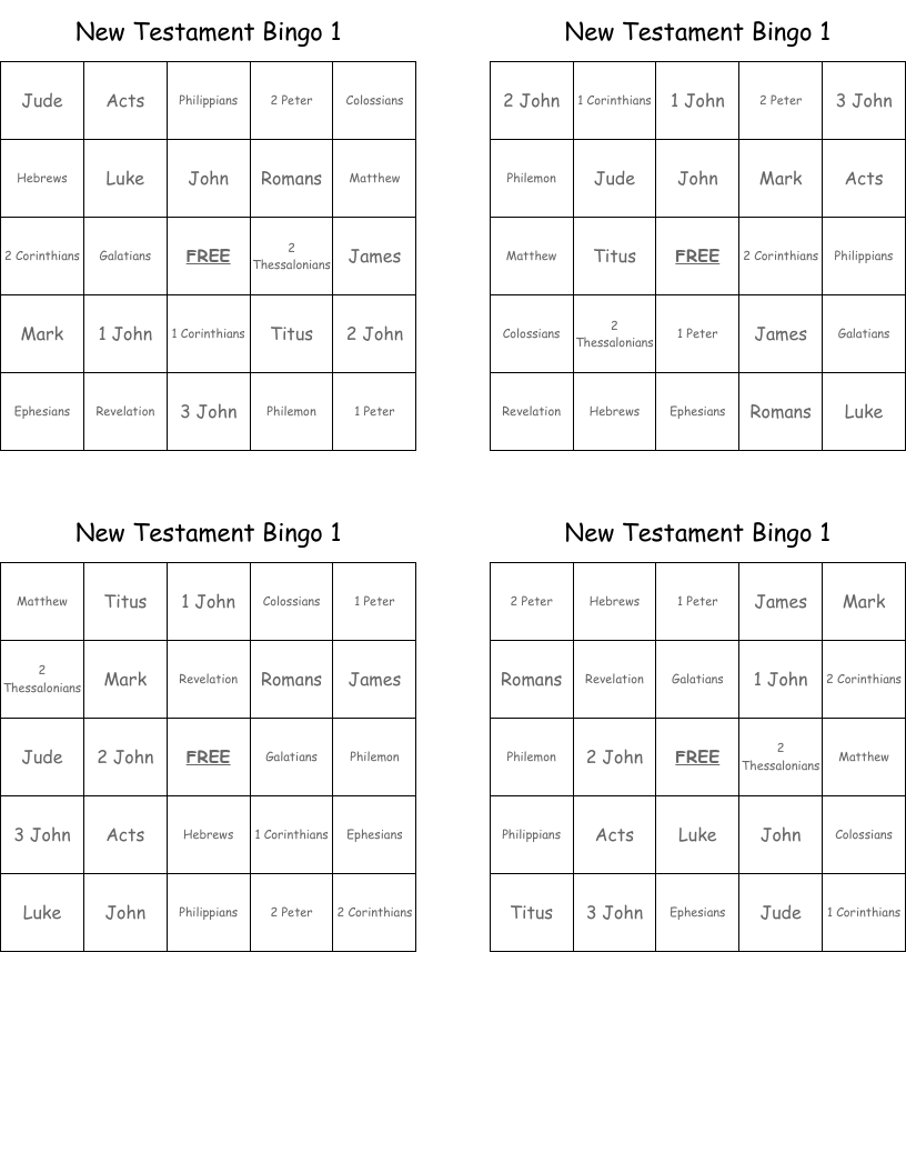 New Testament Bingo 1