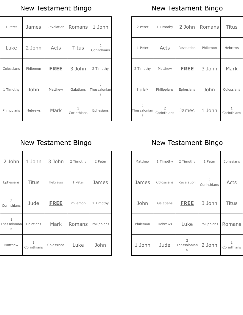 New Testament Bingo