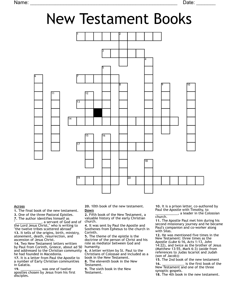 New Testament Books Crossword
