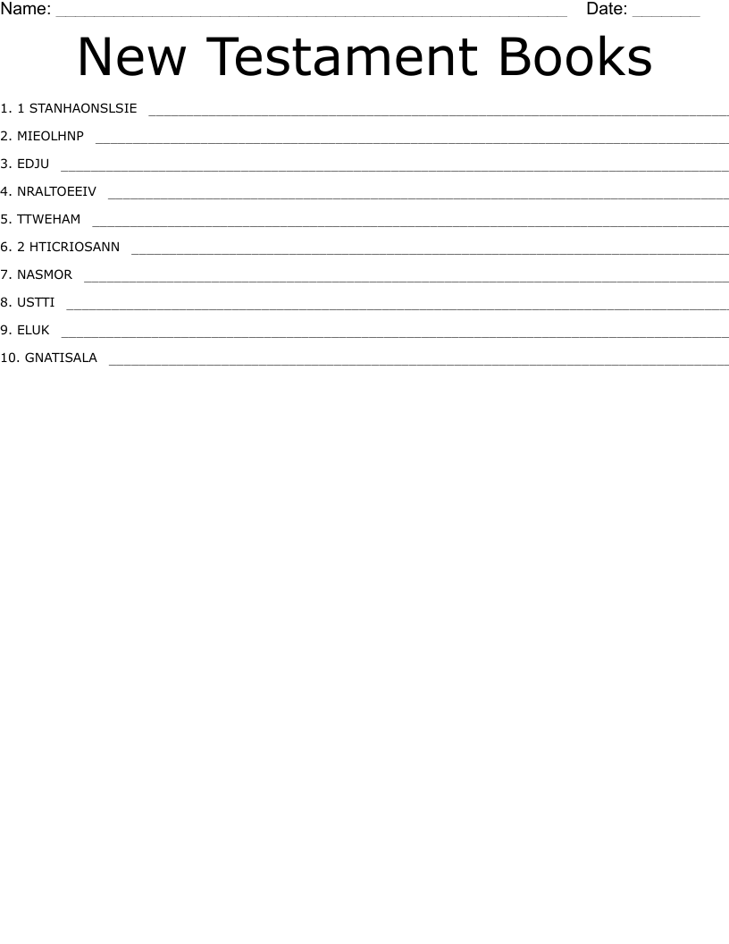New Testament Books Word Scramble