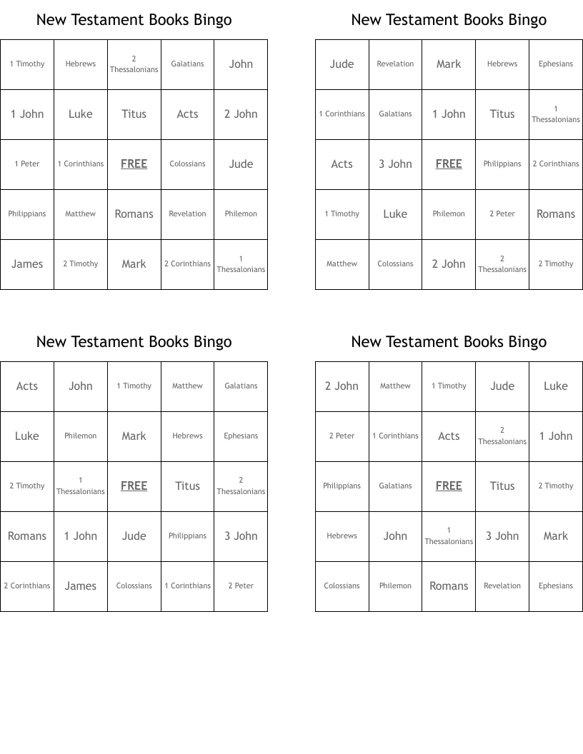 New Testament Books Bingo