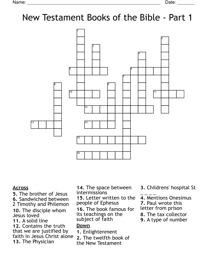New Testament Books of the Bible - Part 1 Crossword