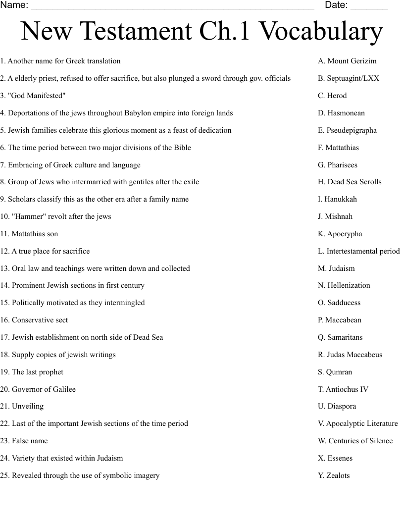 New Testament Ch.1 Vocabulary Worksheet