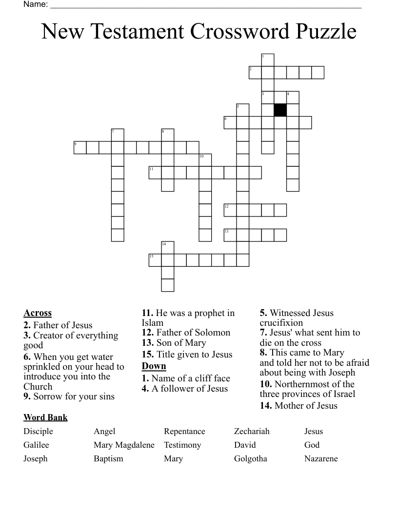 New Testament Crossword Puzzle