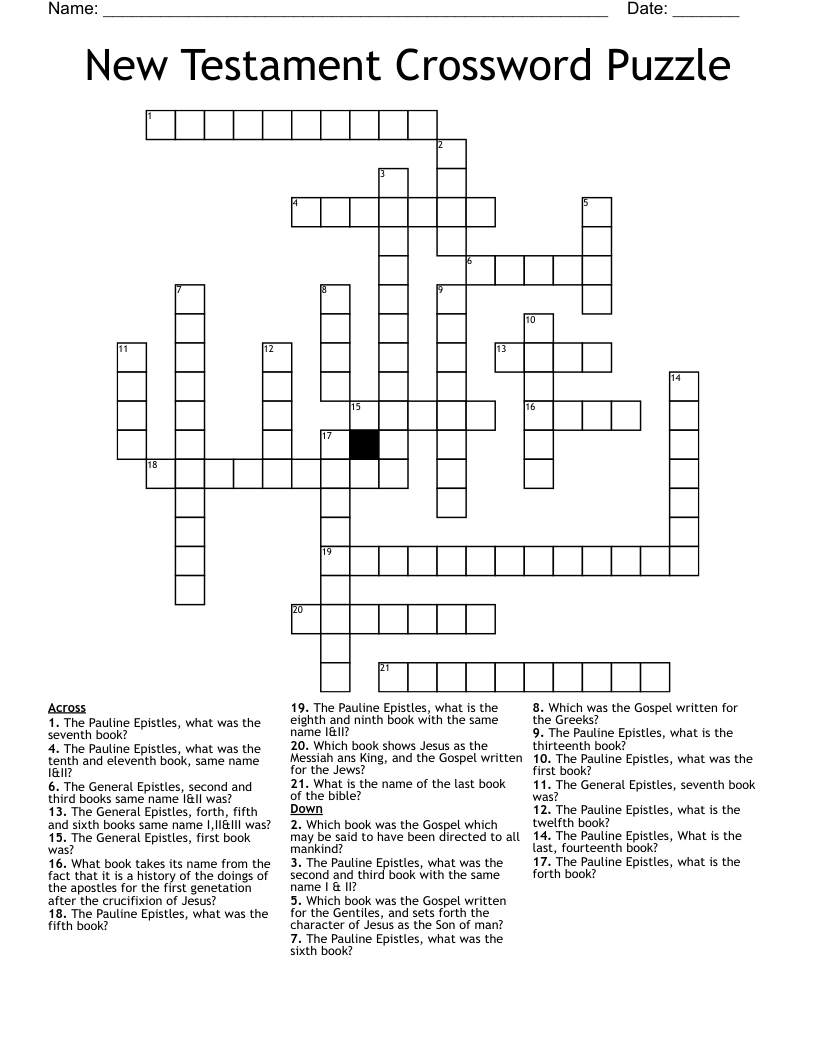 New Testament Crossword Puzzle