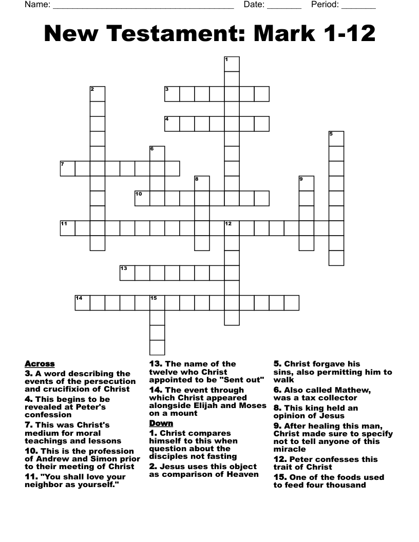 New Testament: Mark 1-12 Crossword