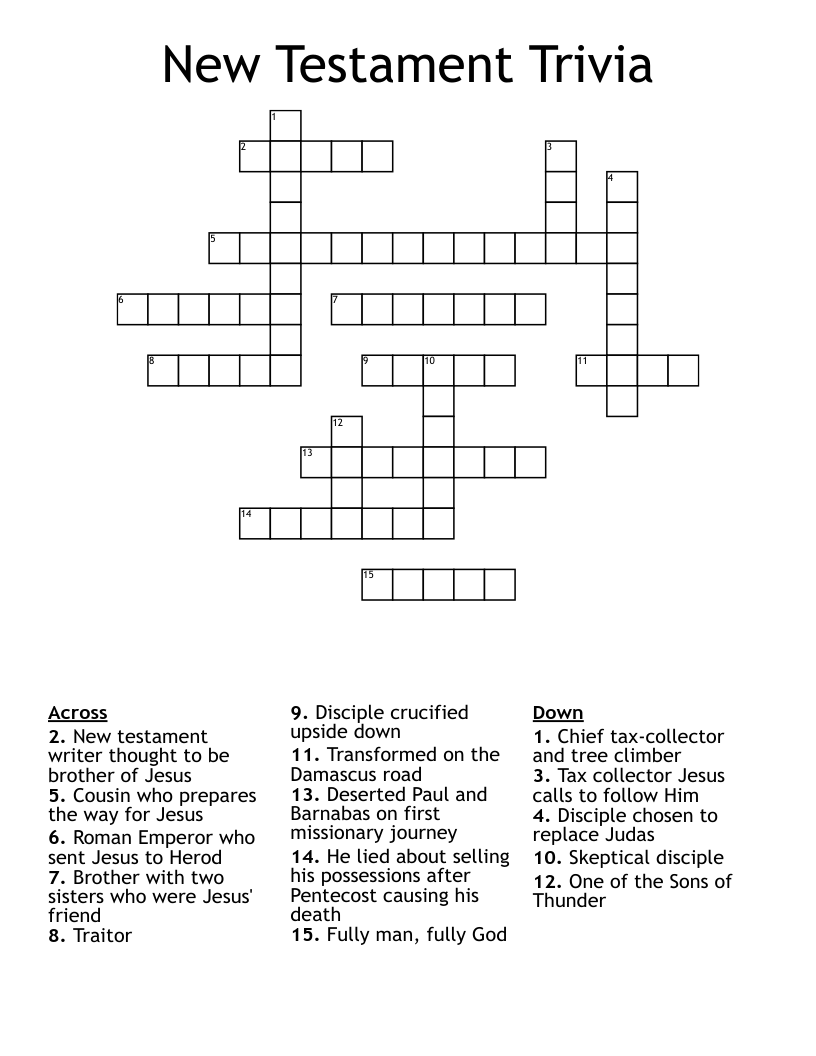 New Testament Trivia Crossword