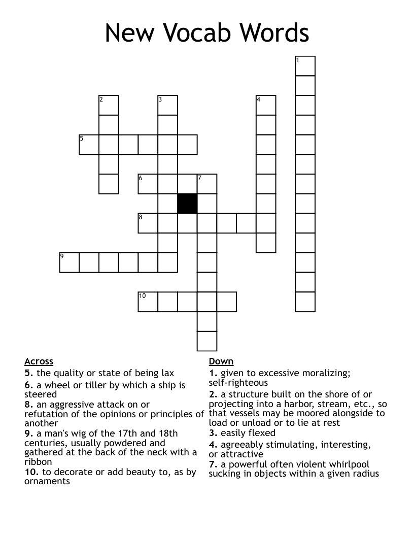 New Vocab Words  Crossword