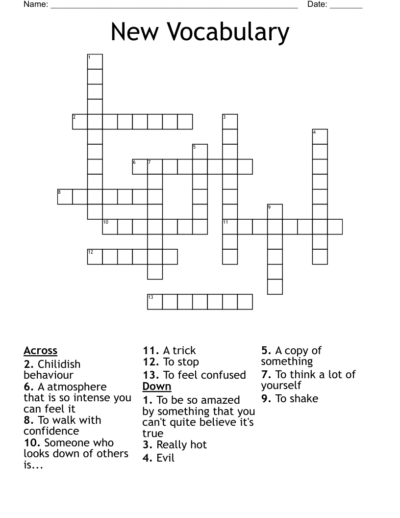 New Vocabulary Crossword