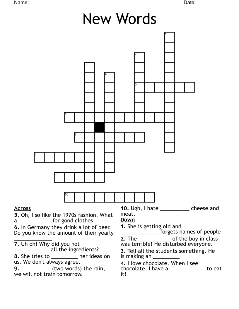 New Words Crossword