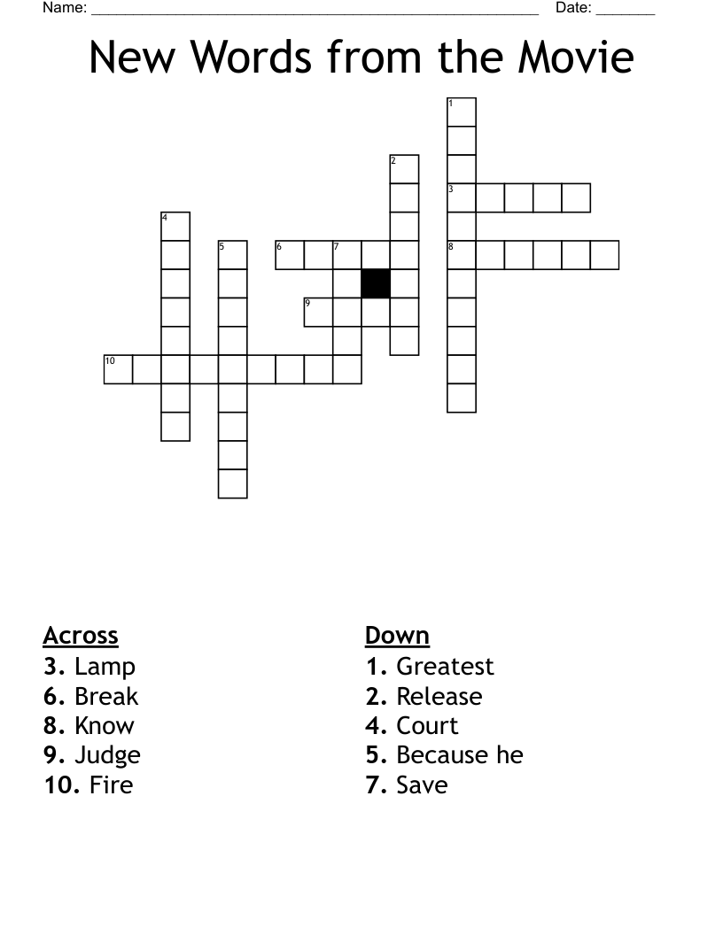 New Words from the Movie Crossword