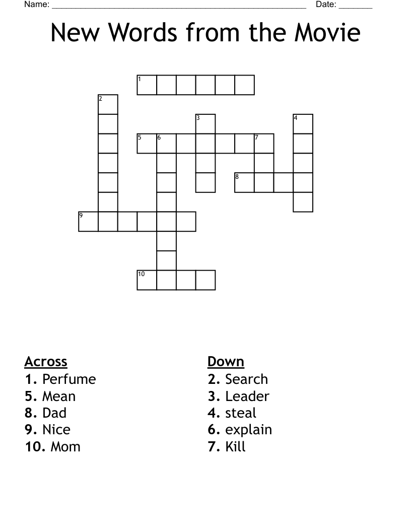 New Words from the Movie Crossword