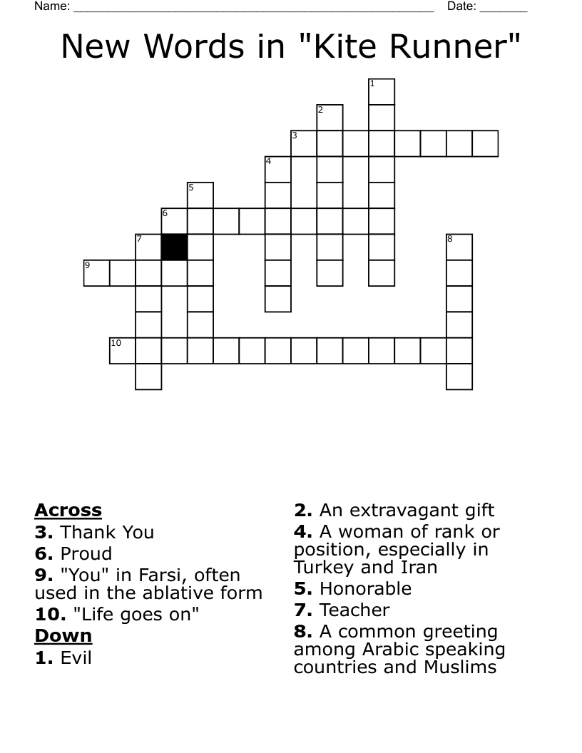New Words in "Kite Runner" Crossword